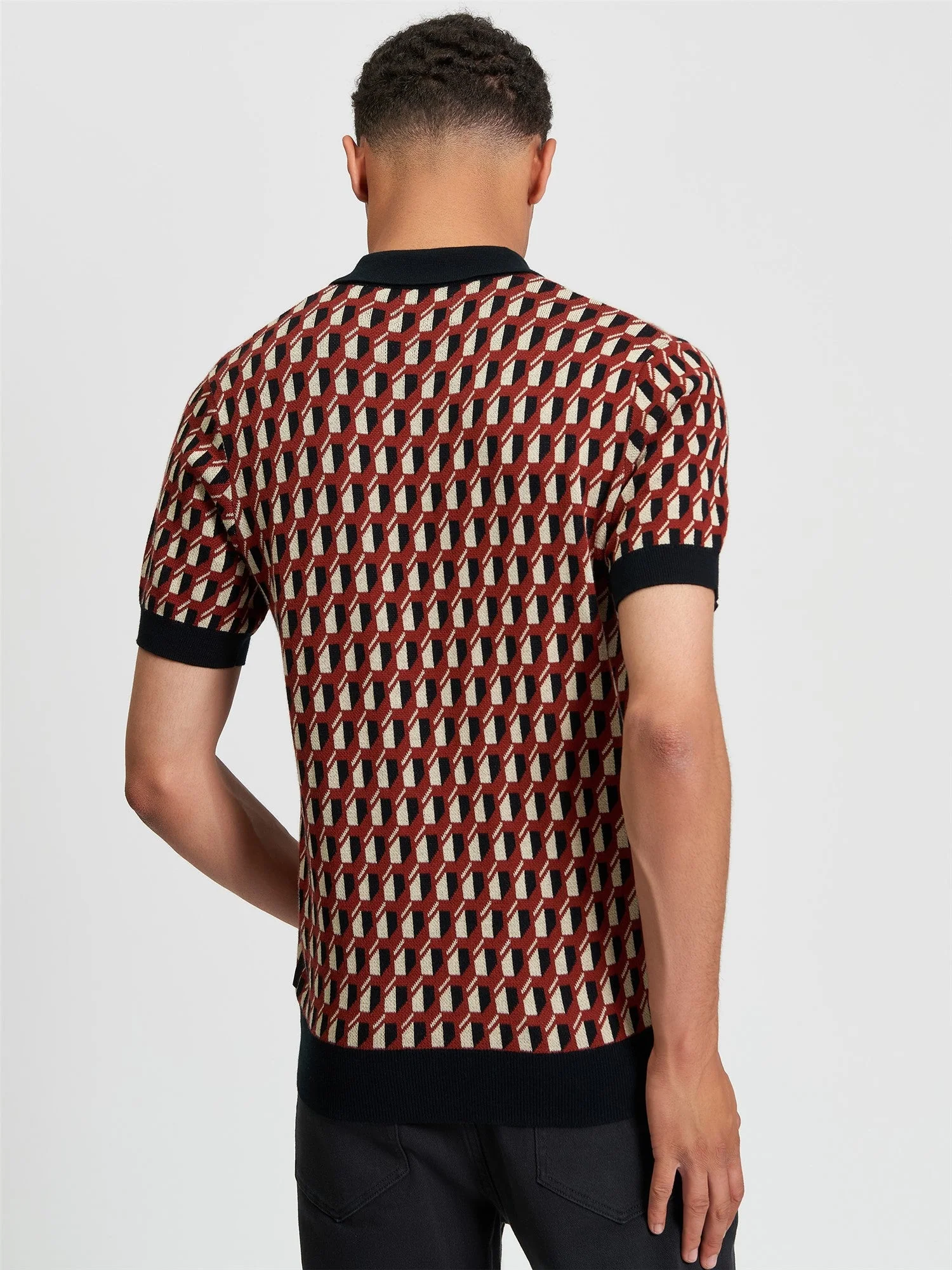 All Over Jacquard Polo in Black - Image 2