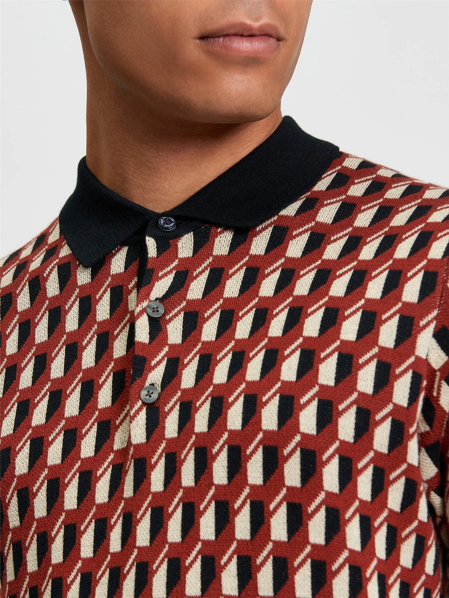 All Over Jacquard Polo in Black - Image 3