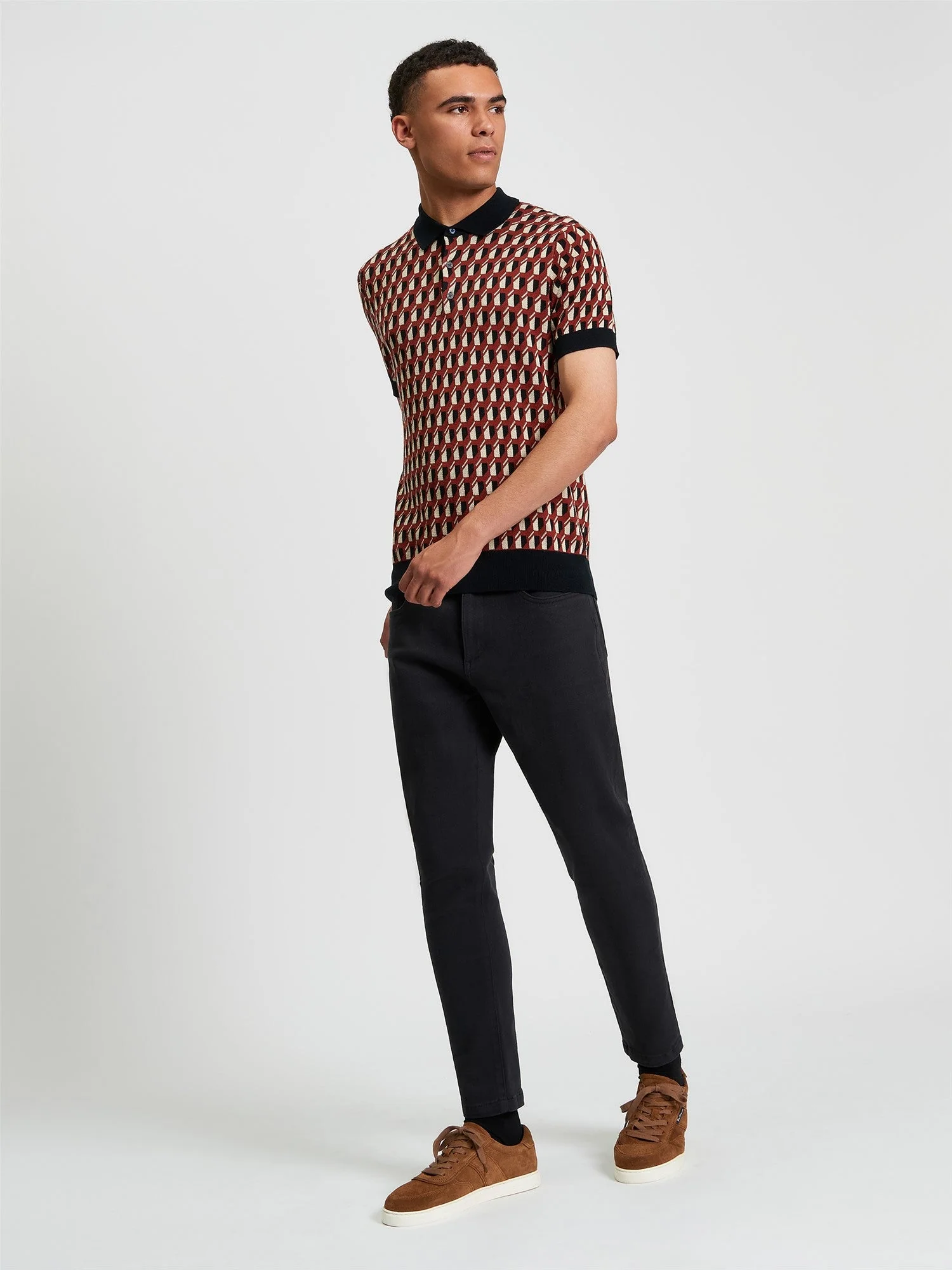 All Over Jacquard Polo in Black - Image 4