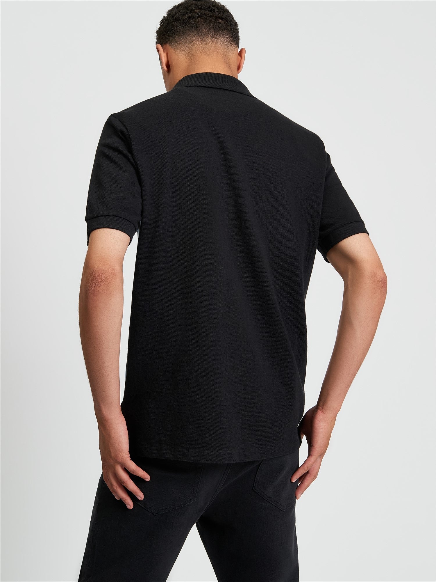 Button Through Stripe Polo in Black - Image 2
