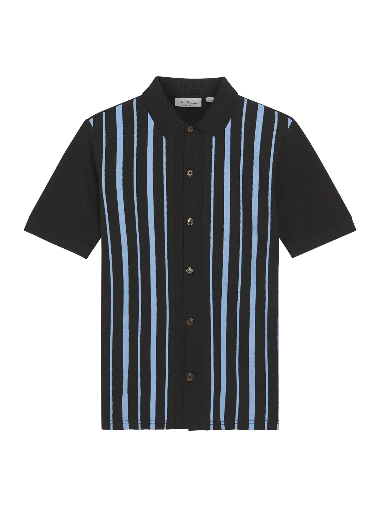 Button Through Stripe Polo in Black - Image 5