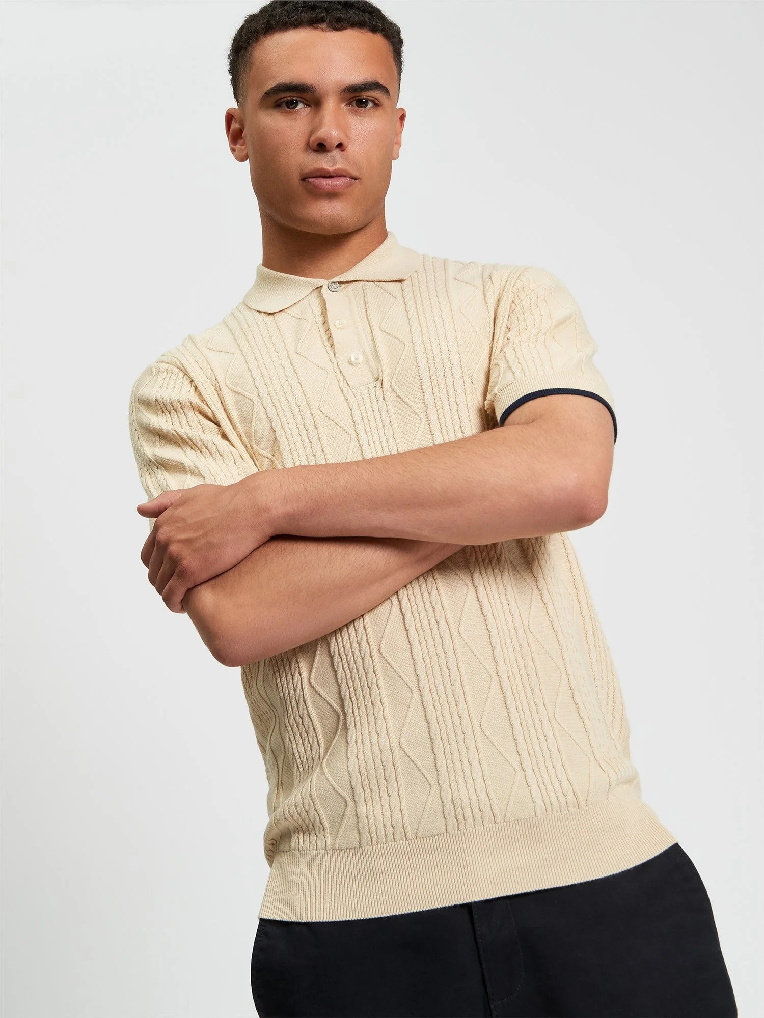 Cable Texture Polo in Fog