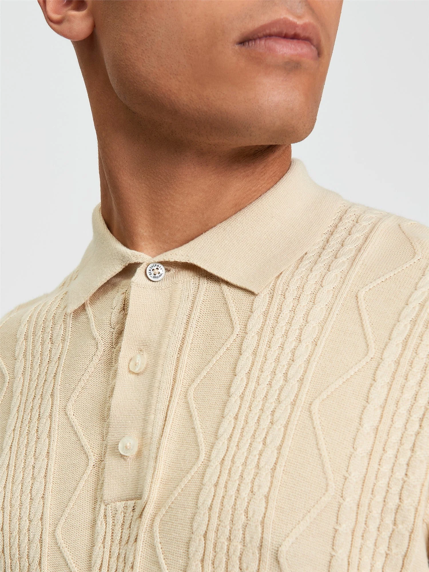 Cable Texture Polo in Fog - Image 3