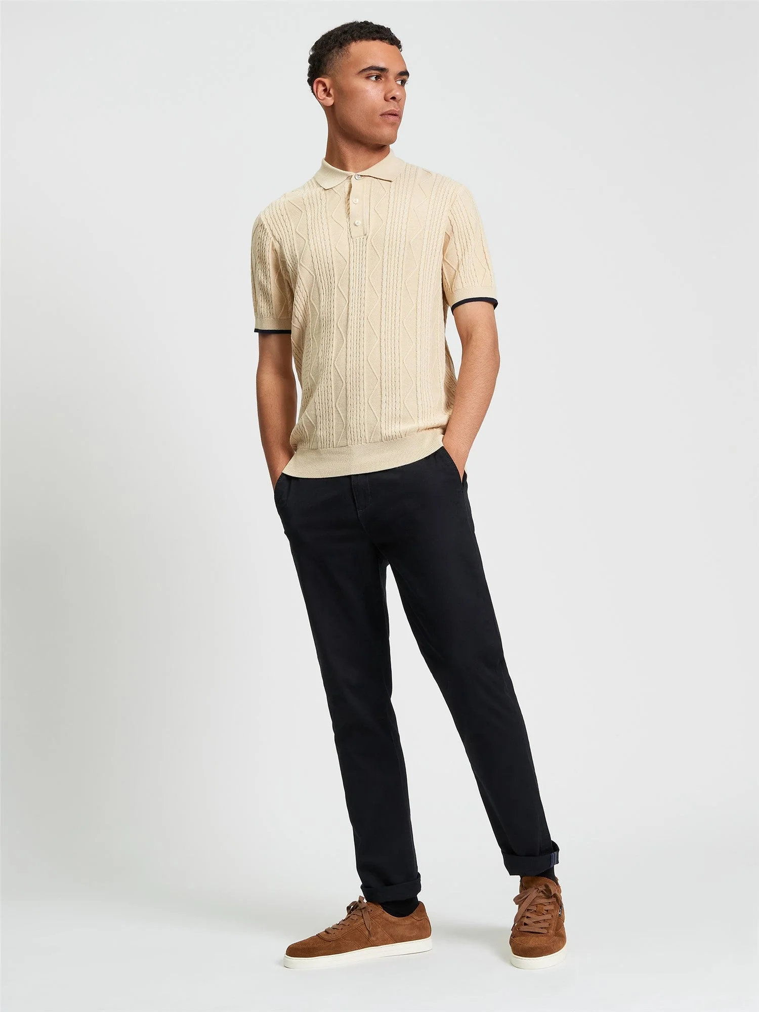 Cable Texture Polo in Fog - Image 4