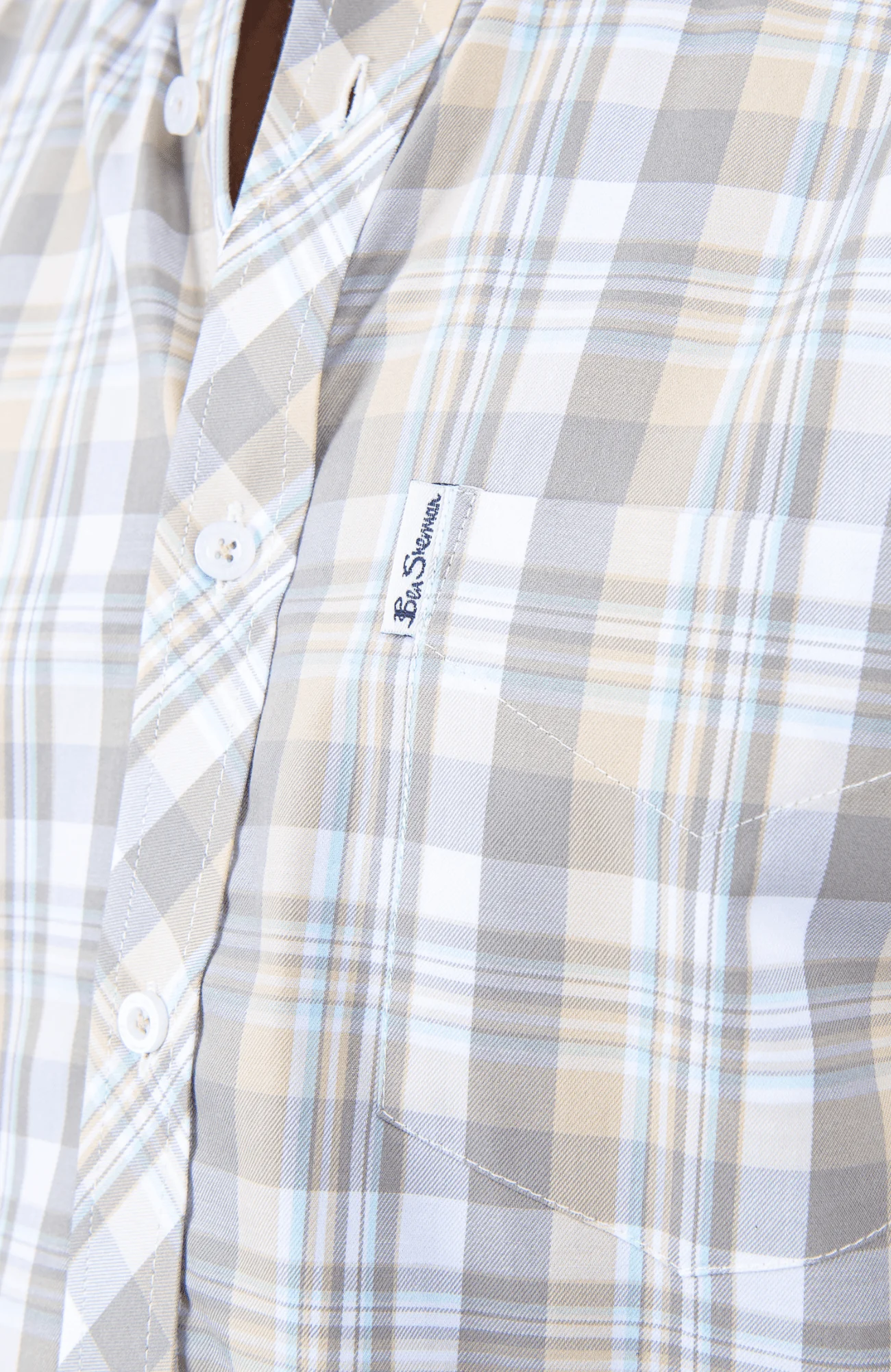 Check Short Sleeve Shirt - Beige - Image 3