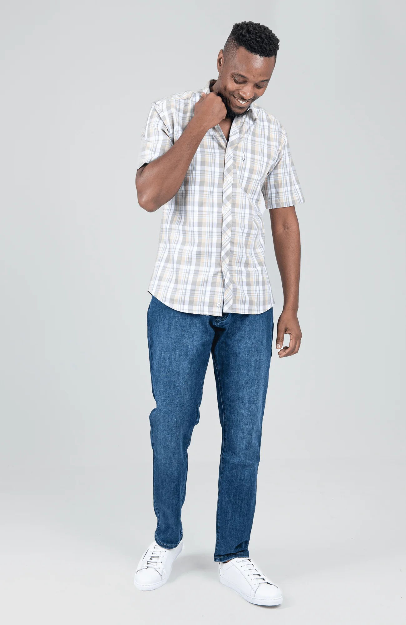 Check Short Sleeve Shirt - Beige - Image 4