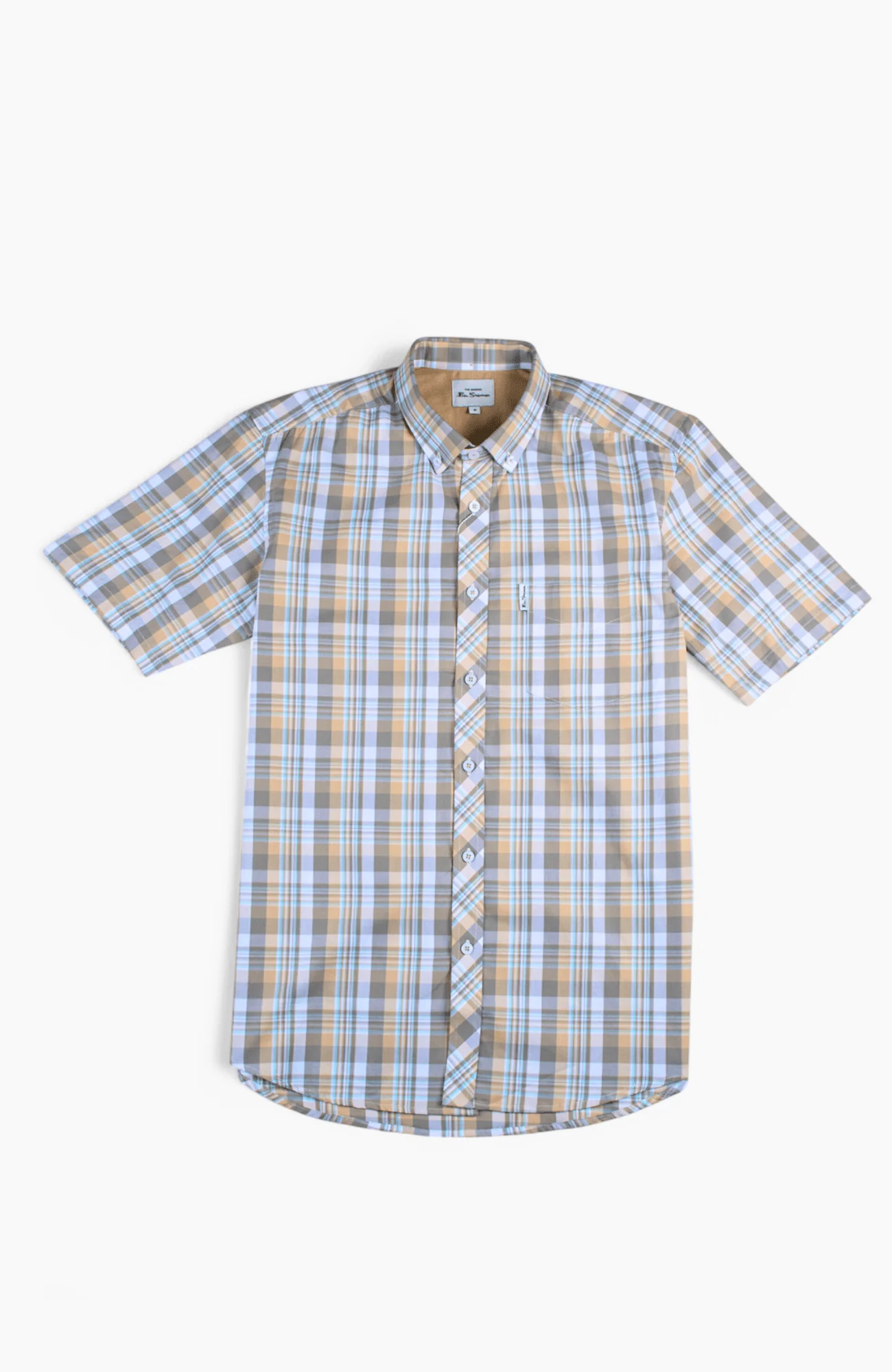 Check Short Sleeve Shirt - Beige - Image 5
