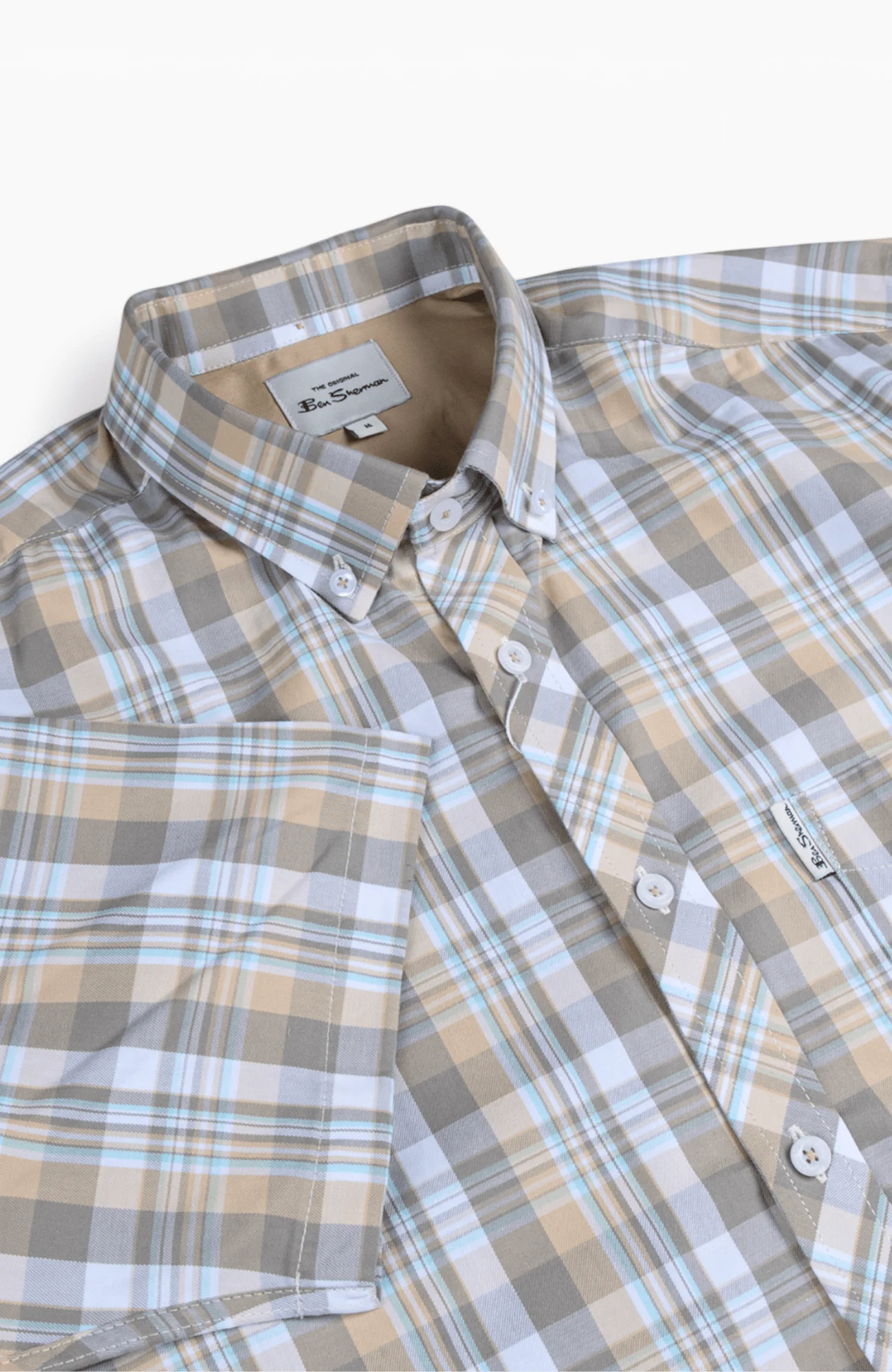 Check Short Sleeve Shirt - Beige - Image 6