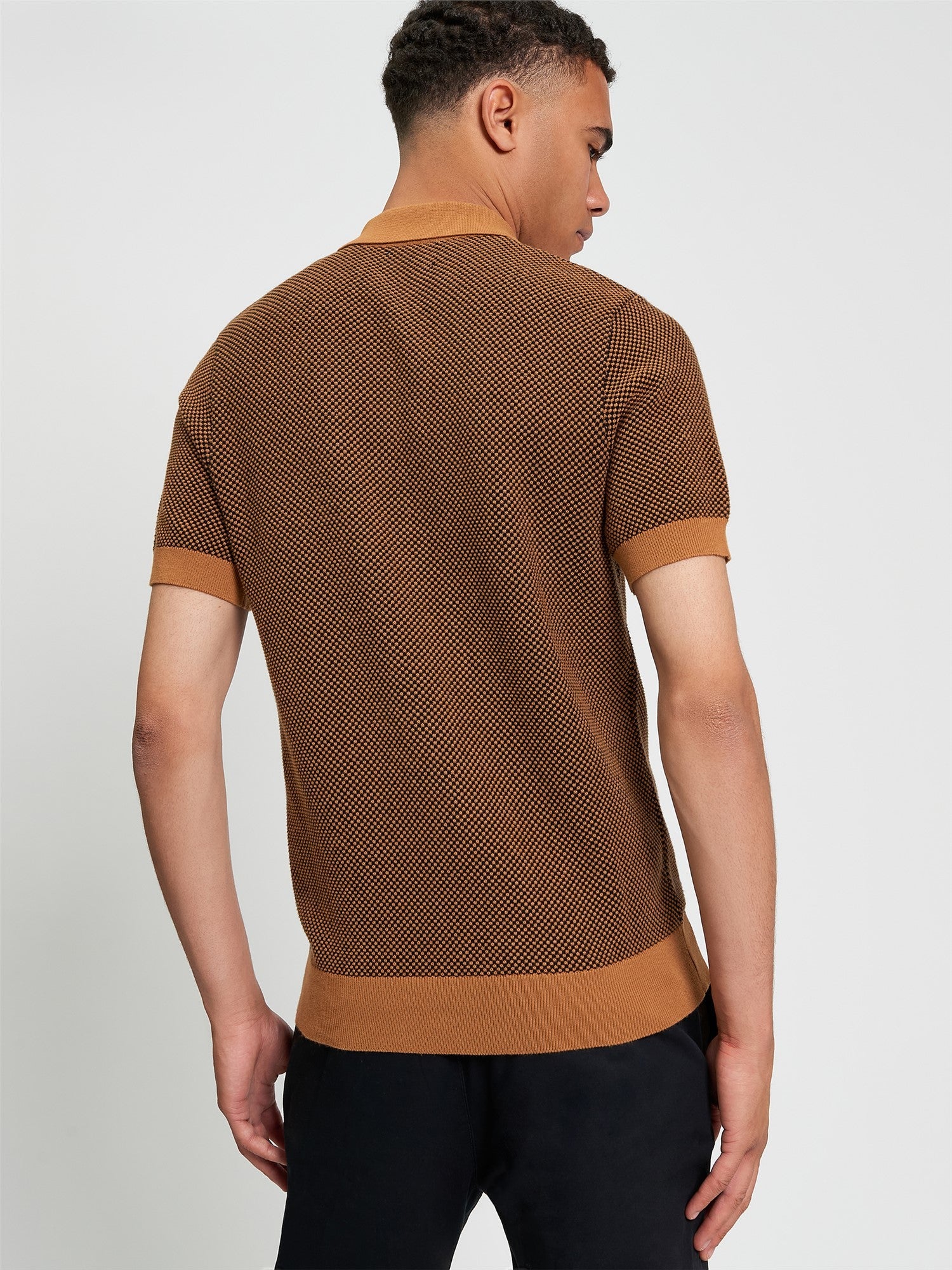 Coloured Textured Polo in Camel - Image 2