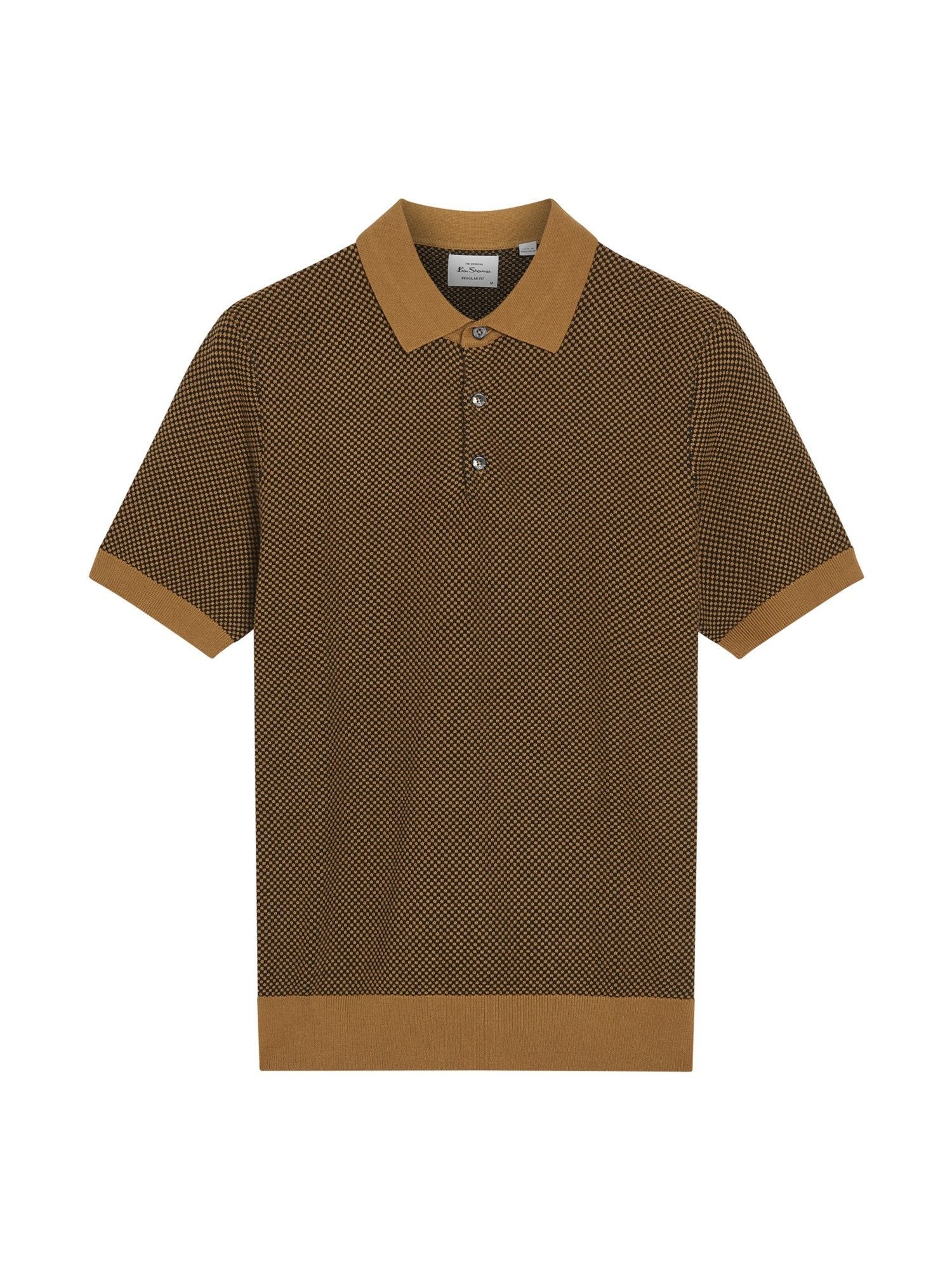 Coloured Textured Polo in Camel - Image 4