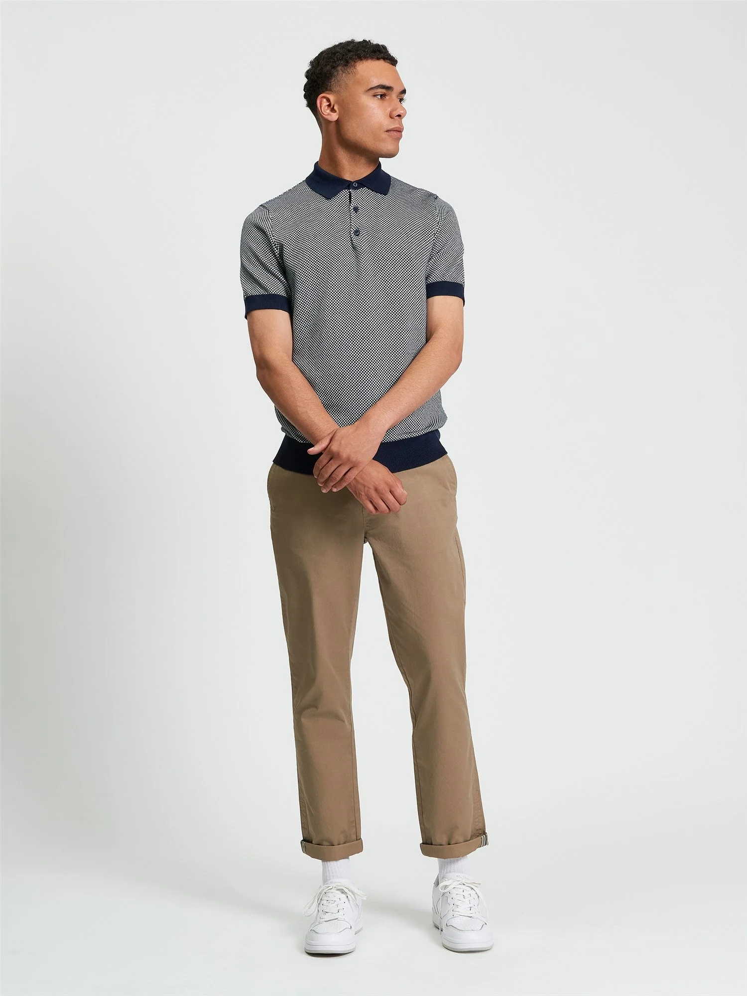 Coloured Textured Polo in Dark Navy - Image 4