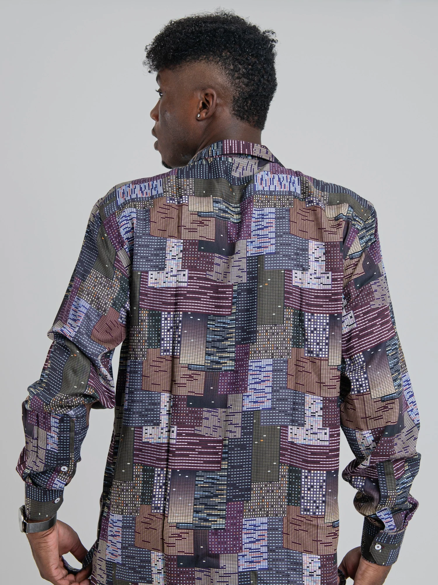 HECTOR TENCEL PRINT LONG SLEEVE SHIRT - Navy / Wine - Image 2