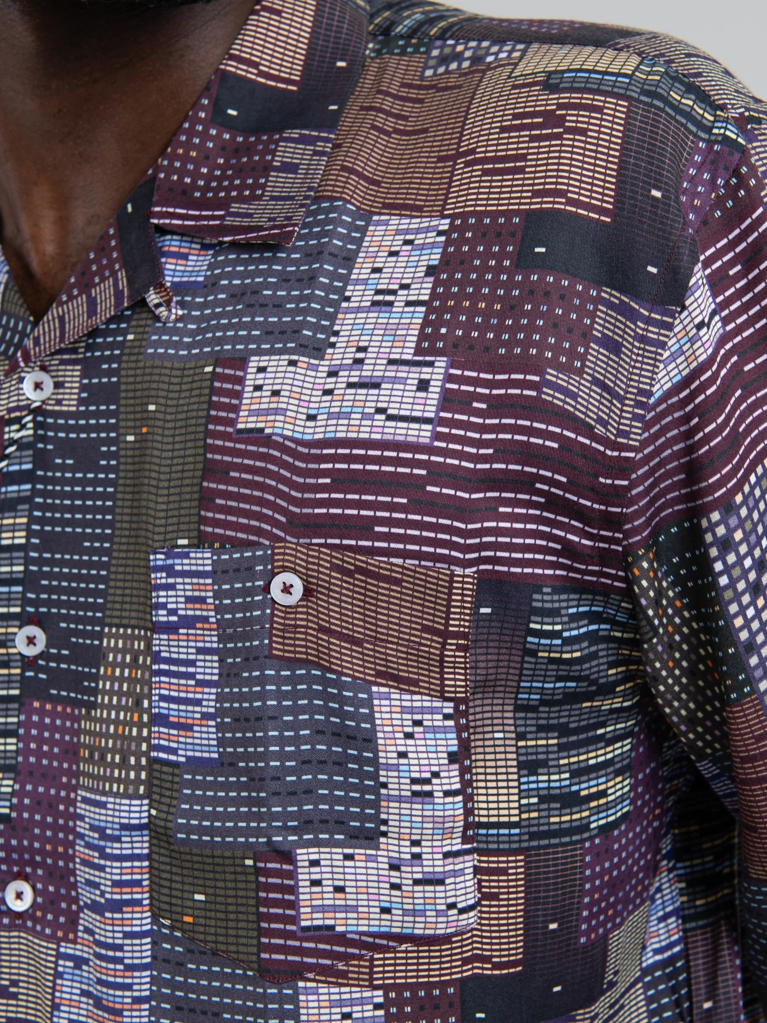 HECTOR TENCEL PRINT LONG SLEEVE SHIRT - Navy / Wine - Image 3