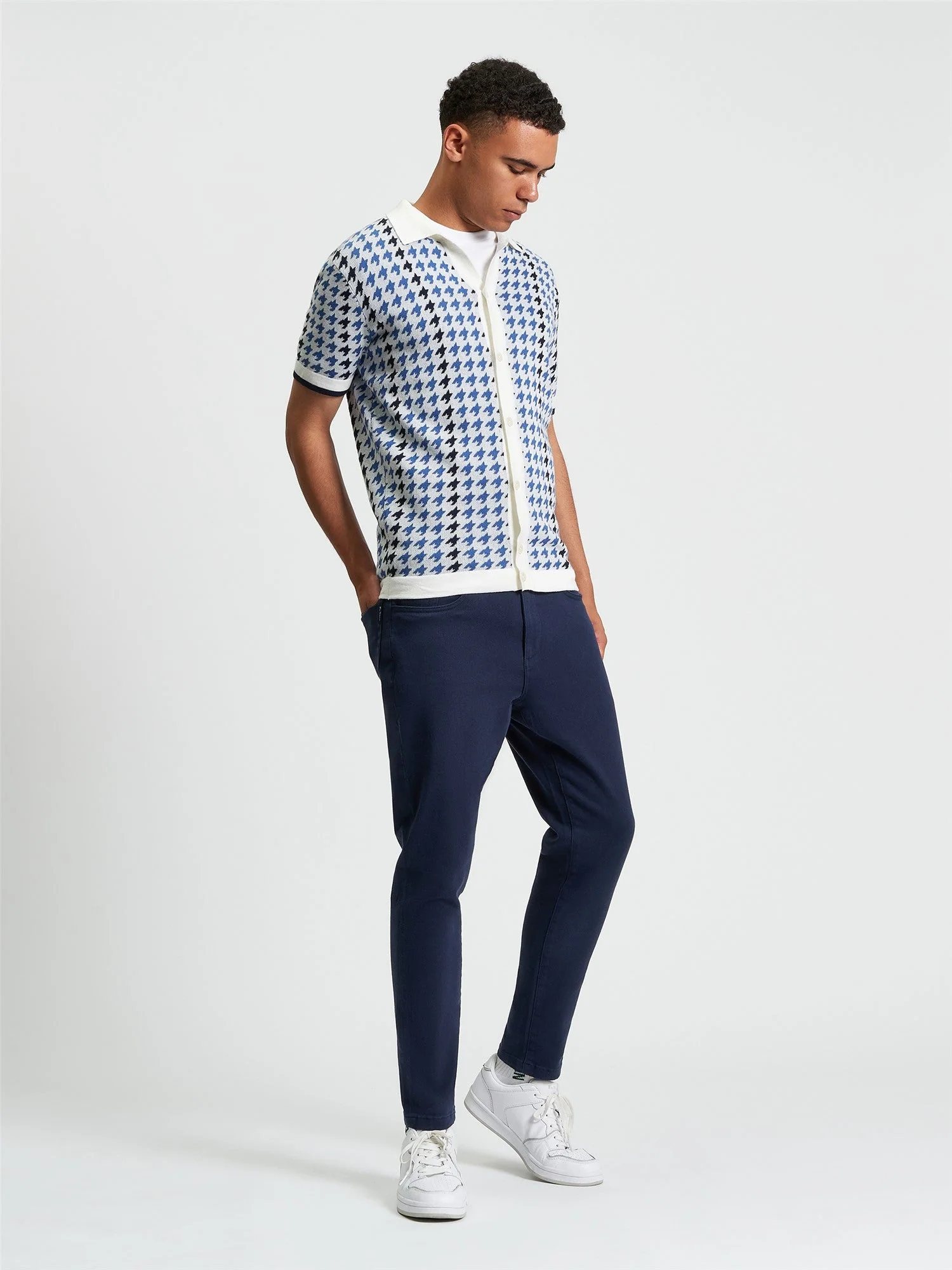 Houndstooth Button Through Polo in Ivory - Image 2