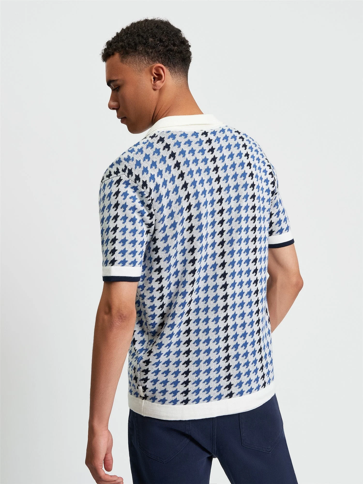 Houndstooth Button Through Polo in Ivory - Image 4