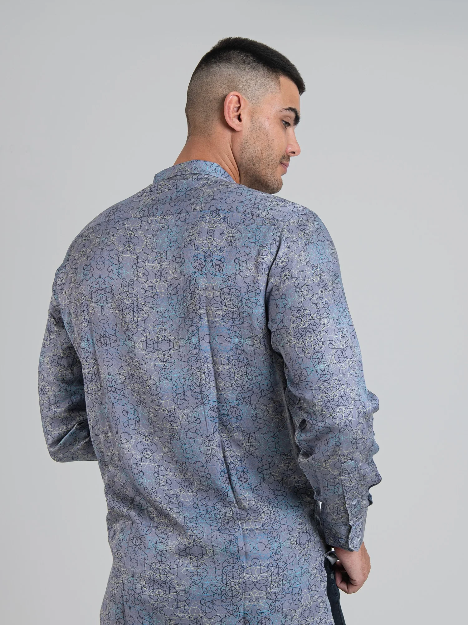 JAVIER TENCEL PRINT LS SHIRT - Ash Grey - Image 2