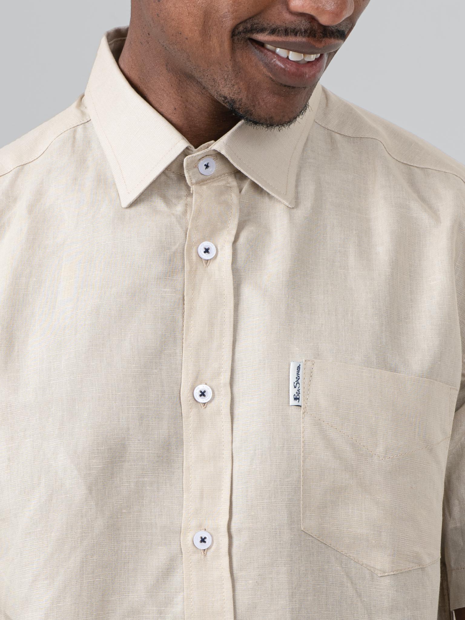 LINEN SHIRT SHORT SLEEVE - Sand - Image 3