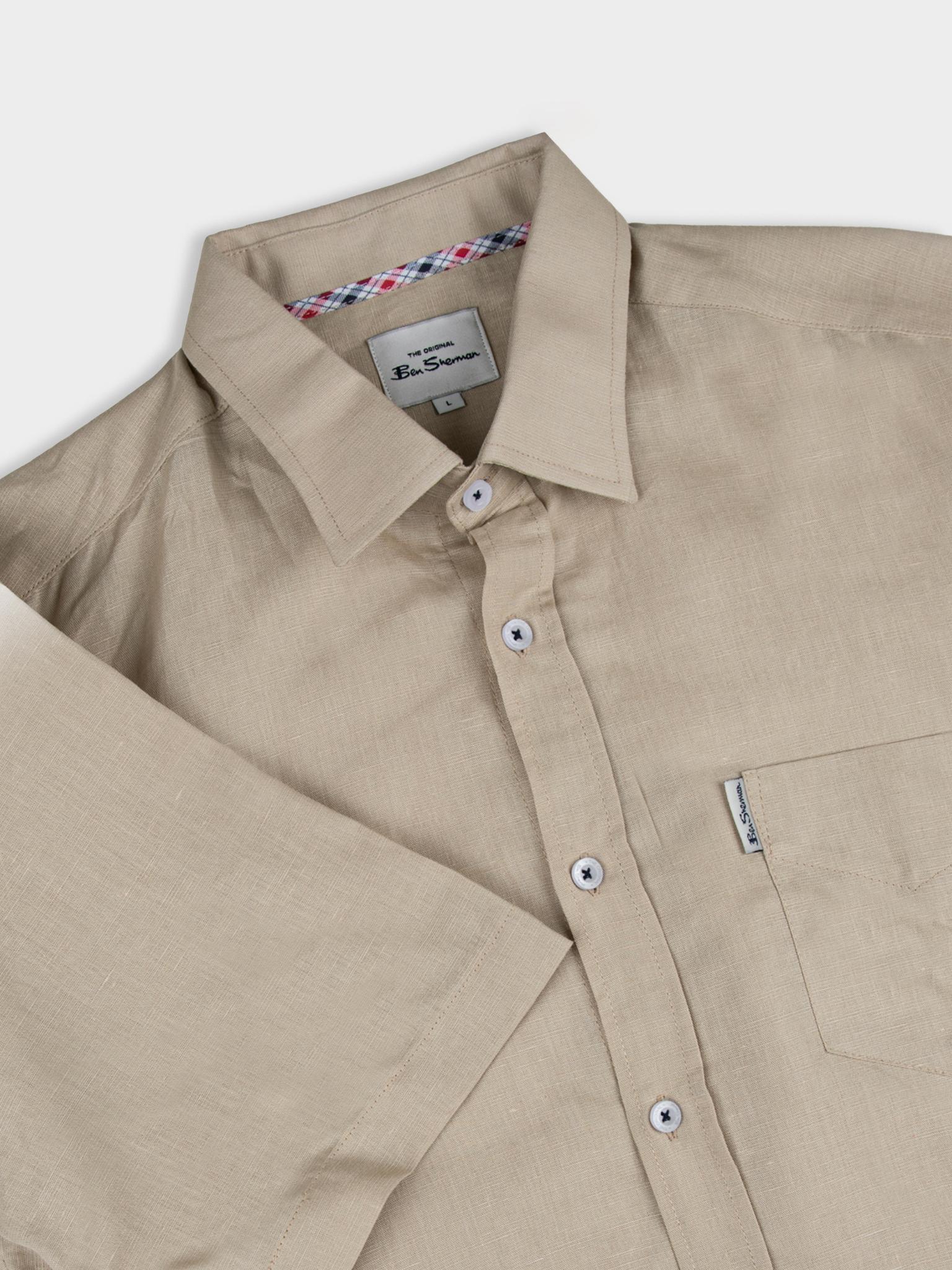 LINEN SHIRT SHORT SLEEVE - Sand - Image 6