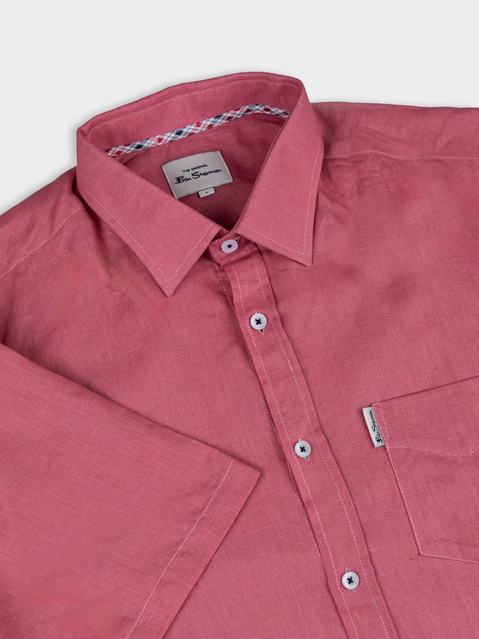 LINEN SHIRT SHORT SLEEVE - Salmon - Image 4