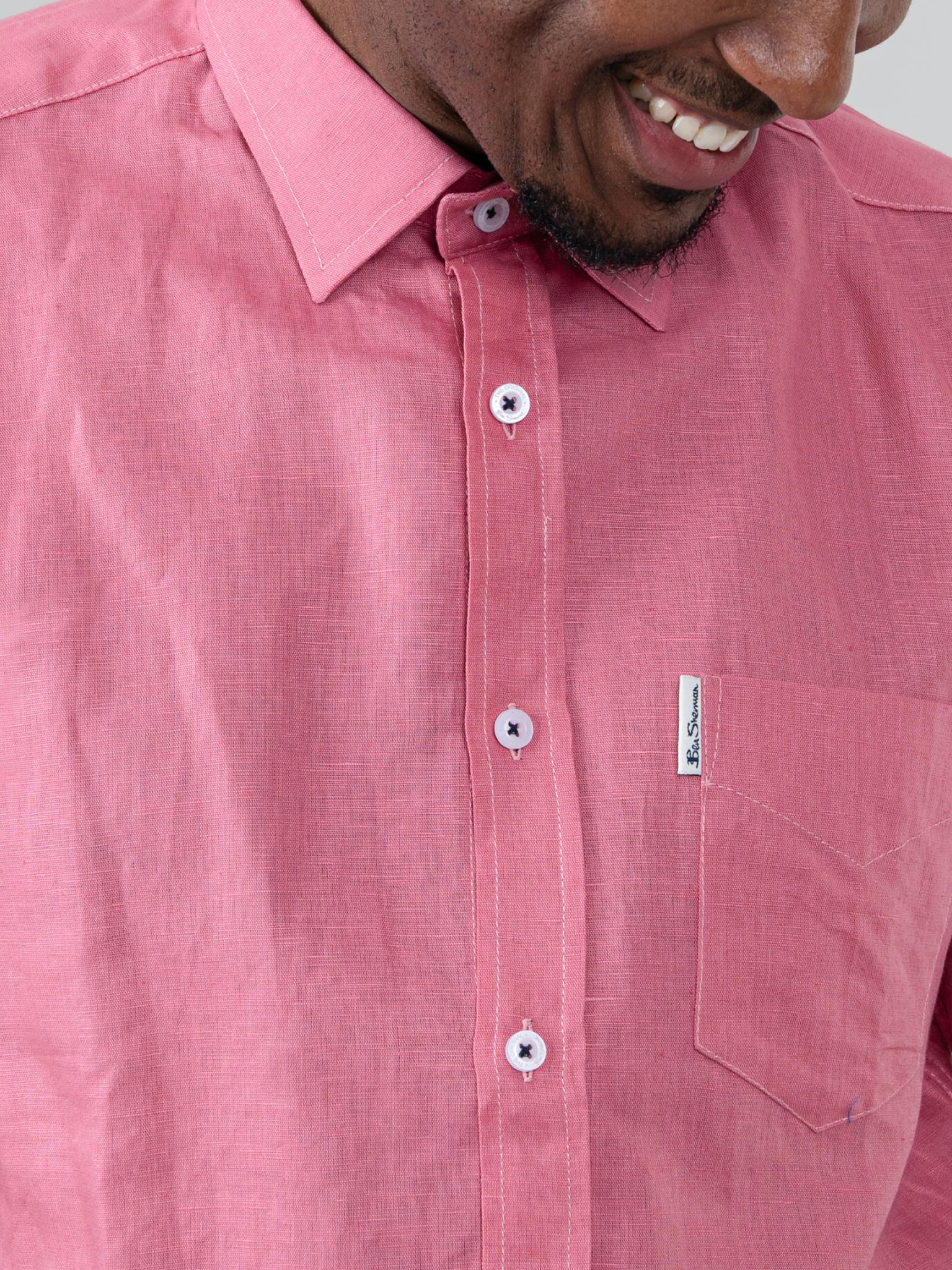 LINEN SHIRT SHORT SLEEVE - Salmon - Image 6