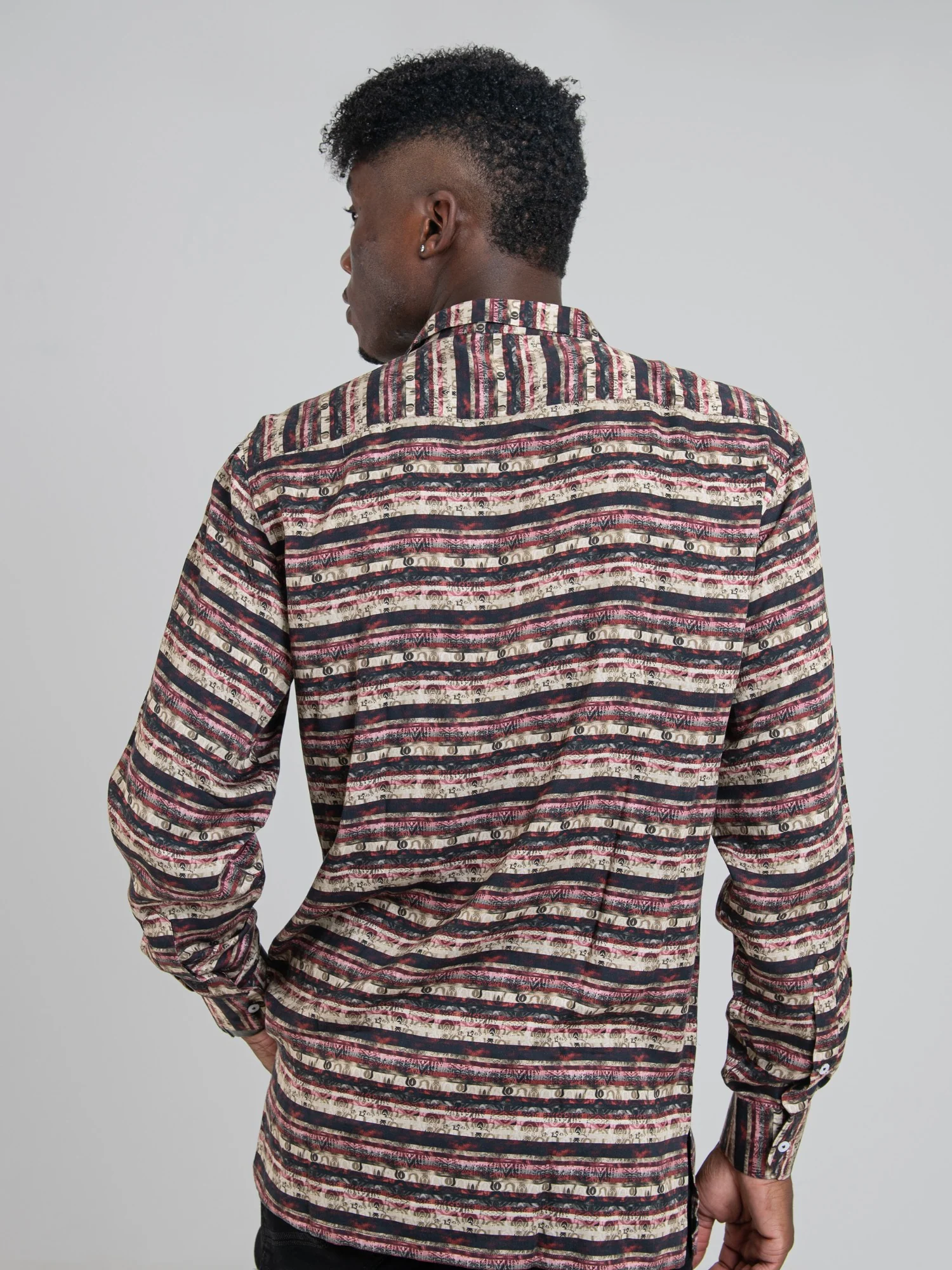 Mario Tencel Print Long Sleeve Shirt - Berry - Image 2