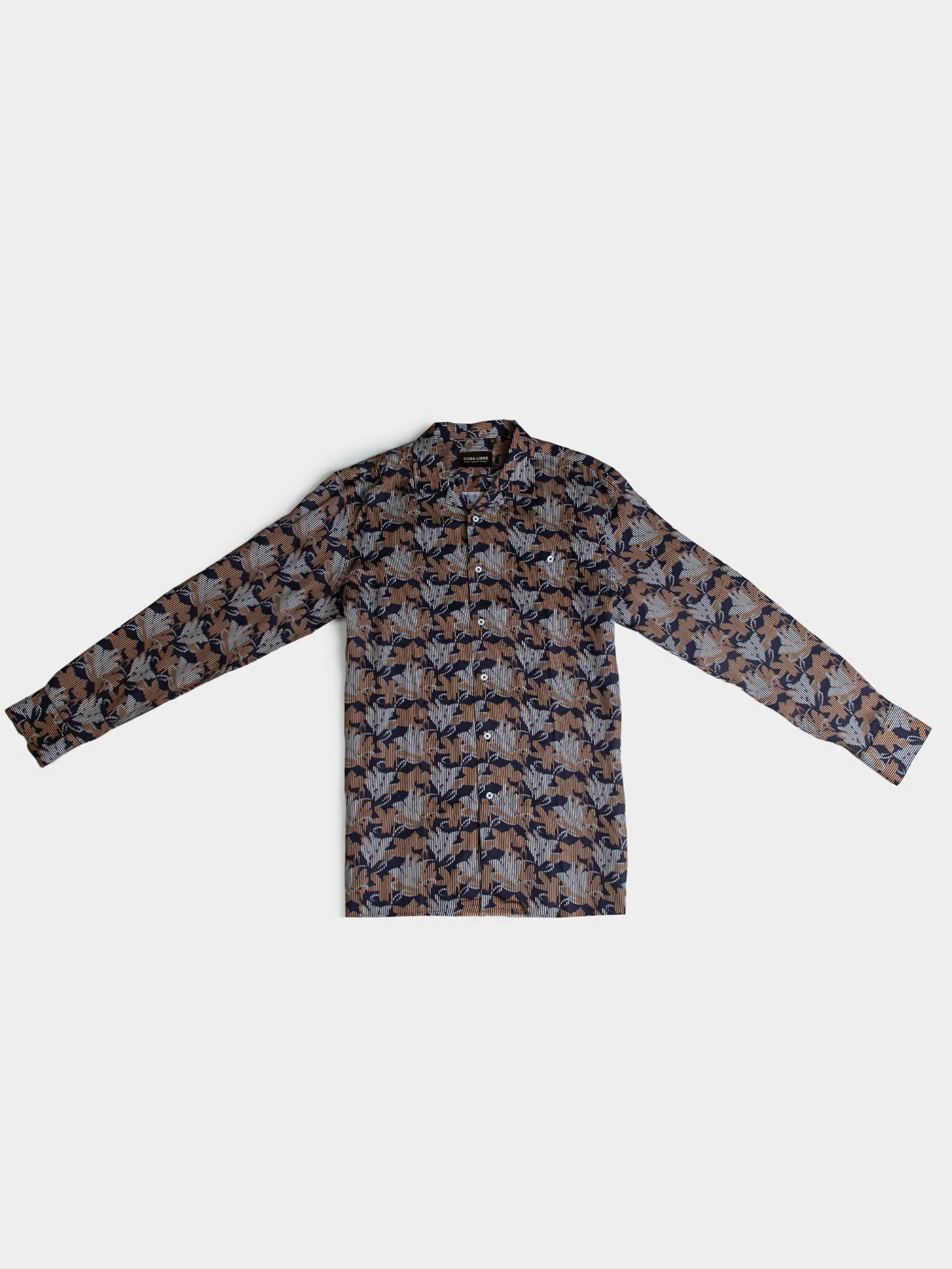 MATEO TENCEL PRINT LONG SLEEVE SHIRT - Walnut - Image 4