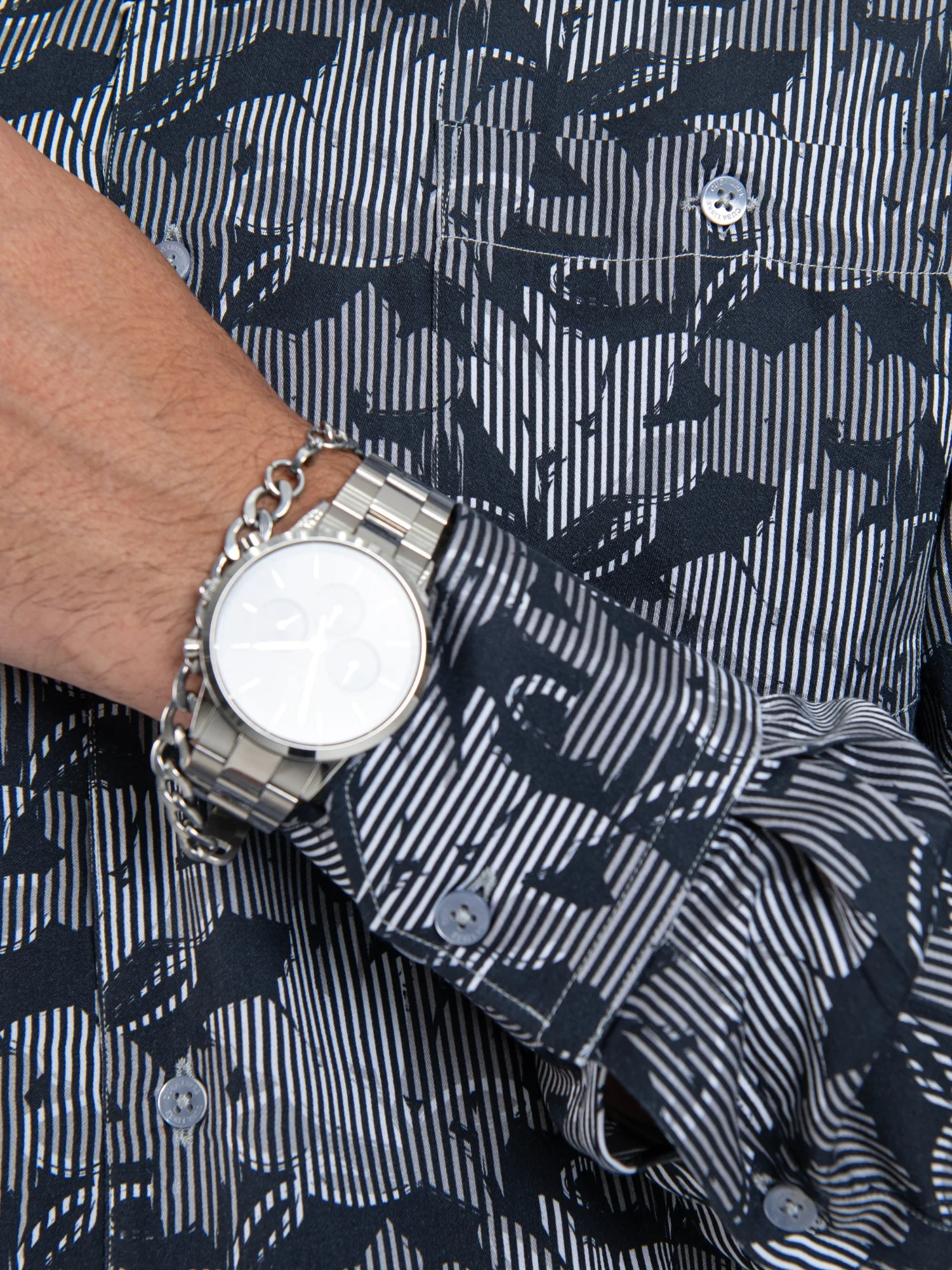 MIGUEL TENCEL PRINT LONG SLEEVE SHIRT - BLACK - Image 3