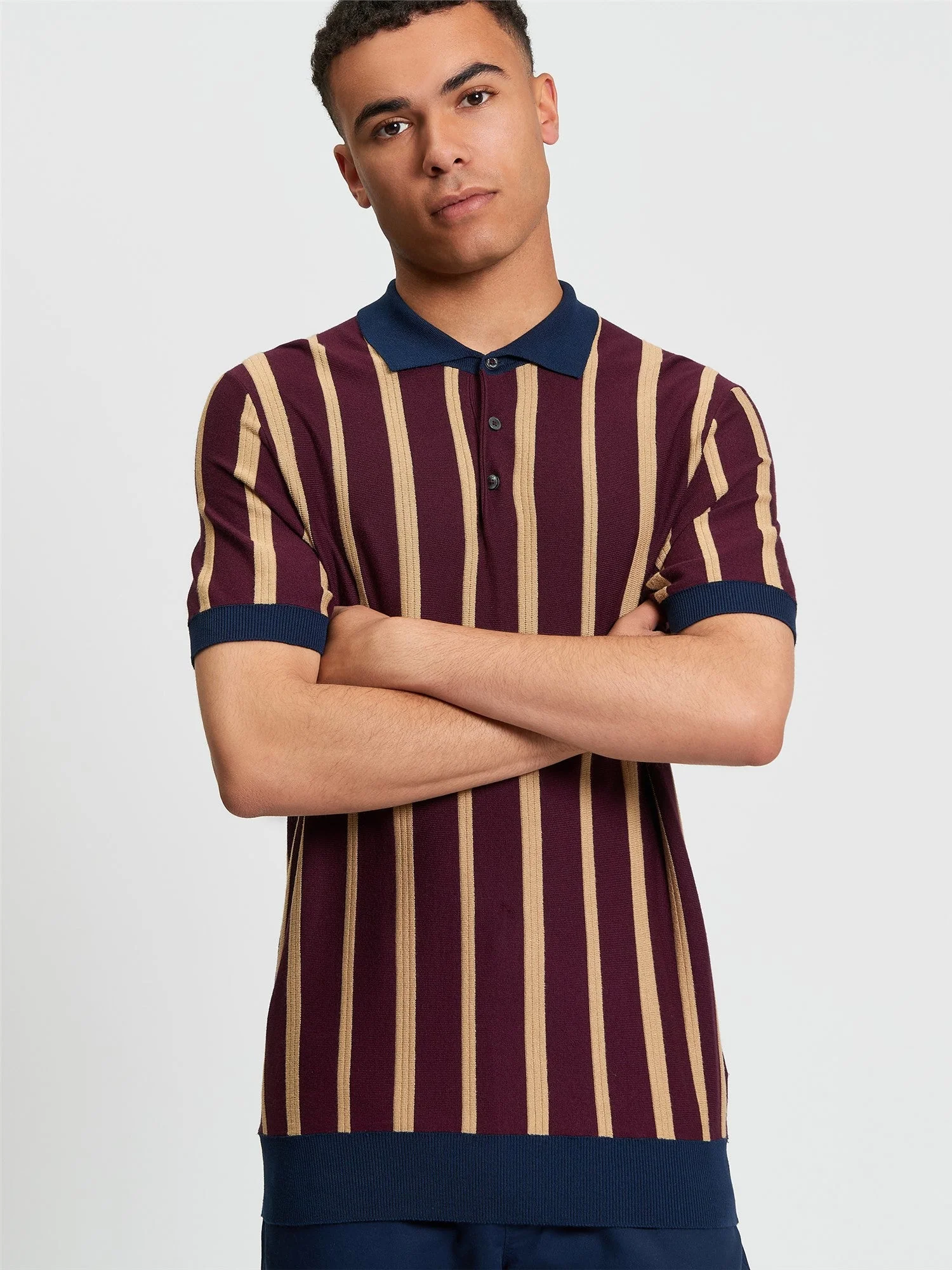 Raised Stripe Polo in Dark Wine