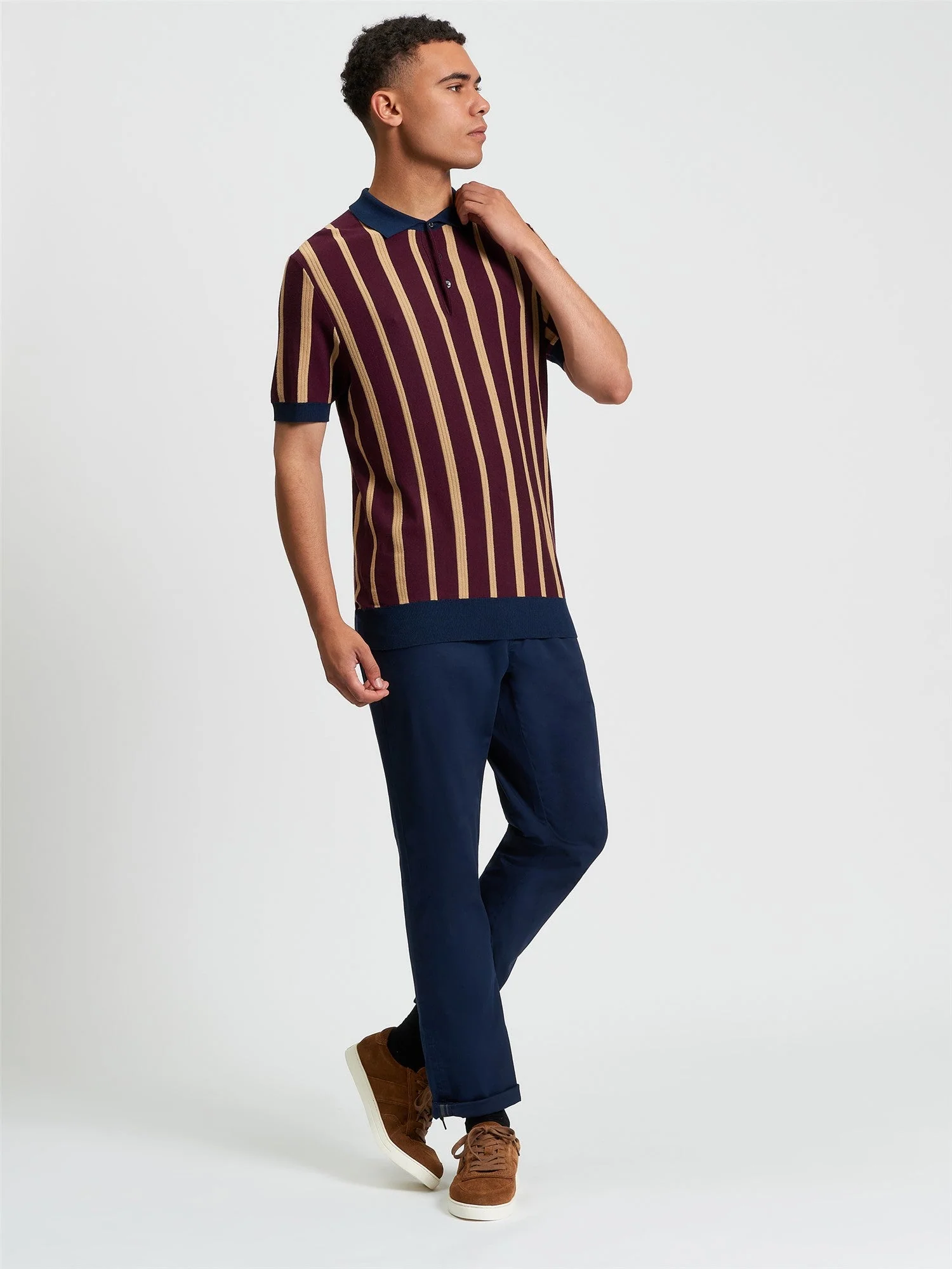 Raised Stripe Polo in Dark Wine - Image 4