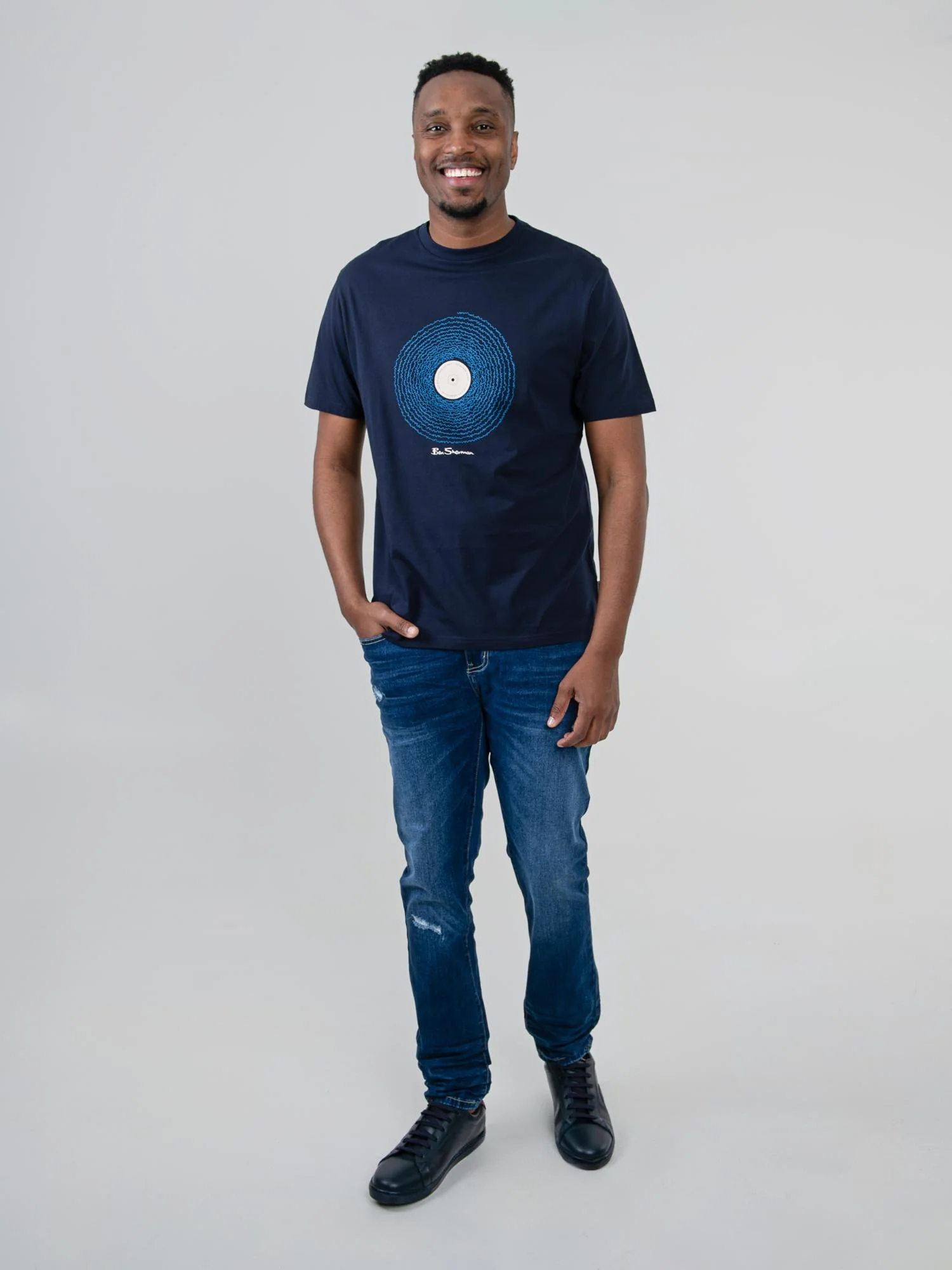 Sound Wave Record Tee - Navy - Image 4