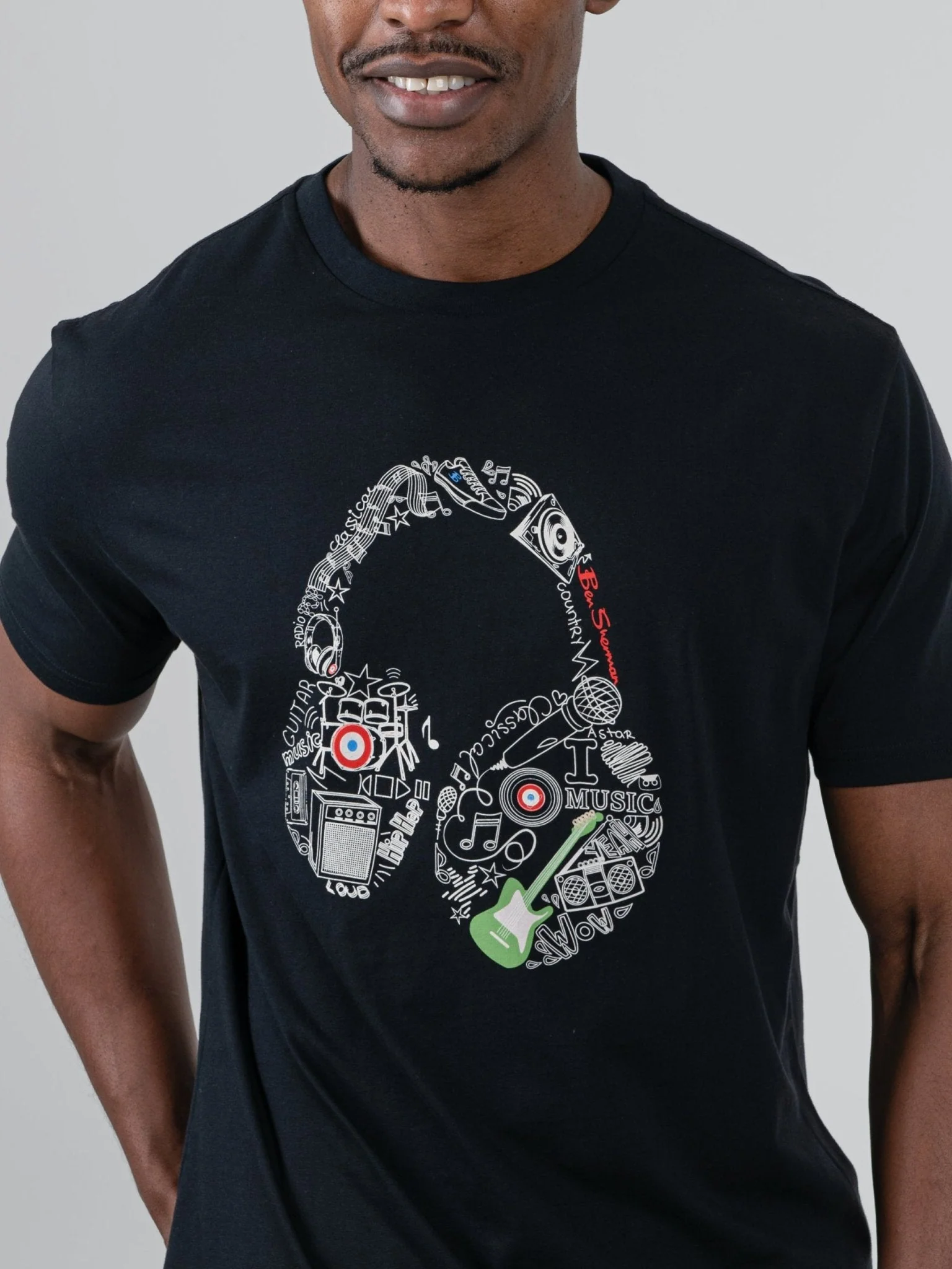 Typography Headphones Tee - Black - Image 3