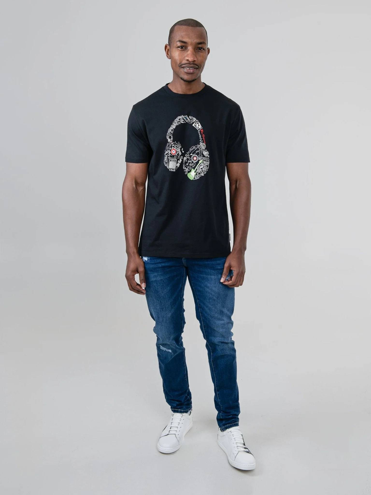 Typography Headphones Tee - Black - Image 4