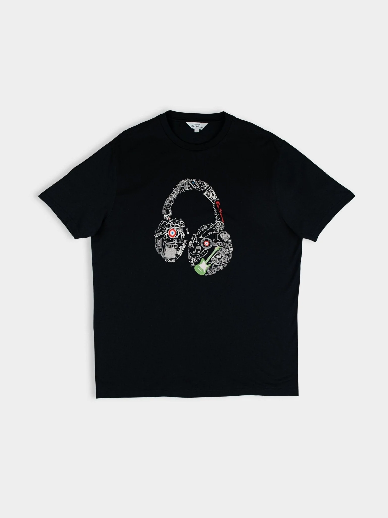 Typography Headphones Tee - Black - Image 5