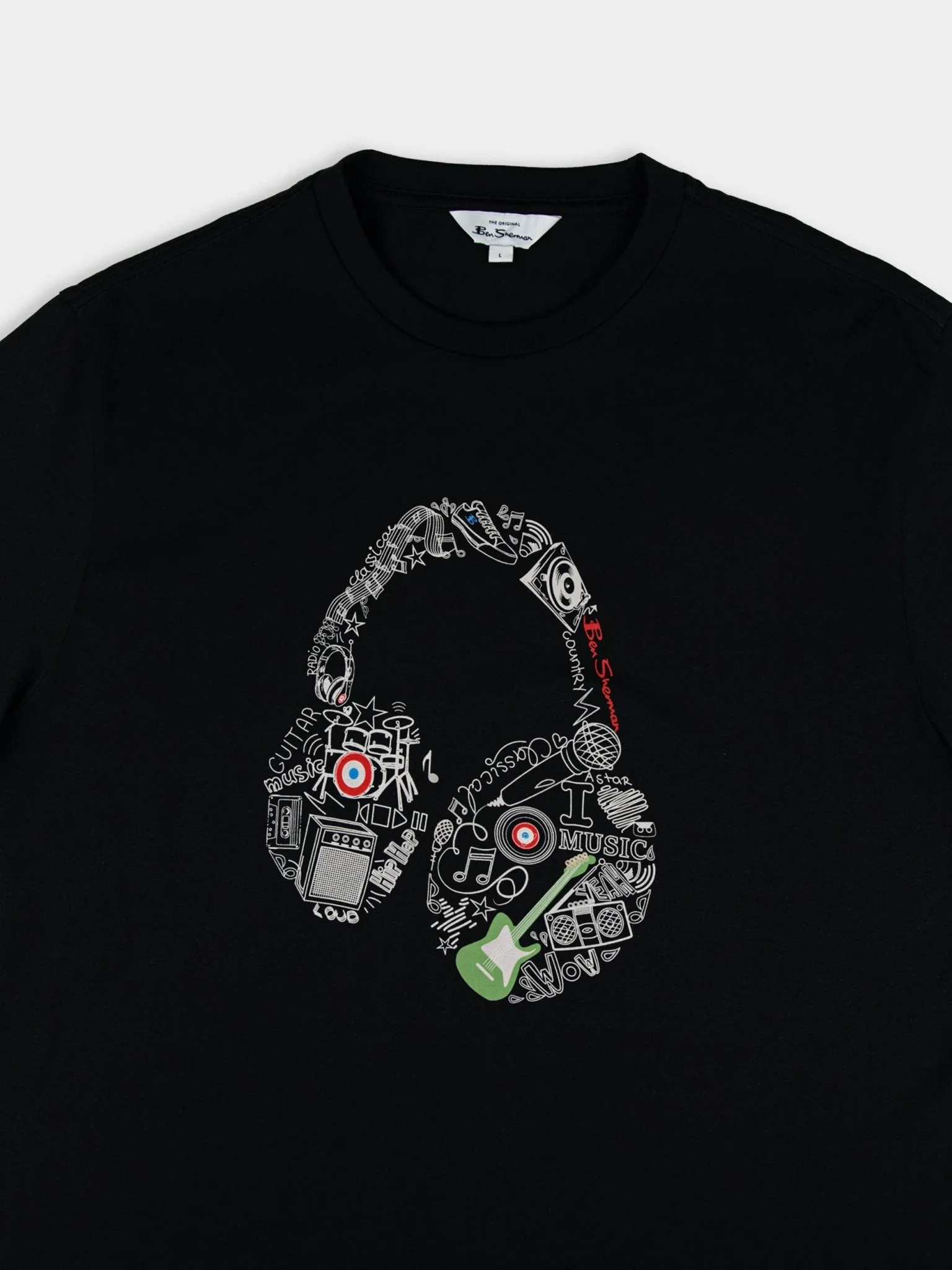 Typography Headphones Tee - Black - Image 6