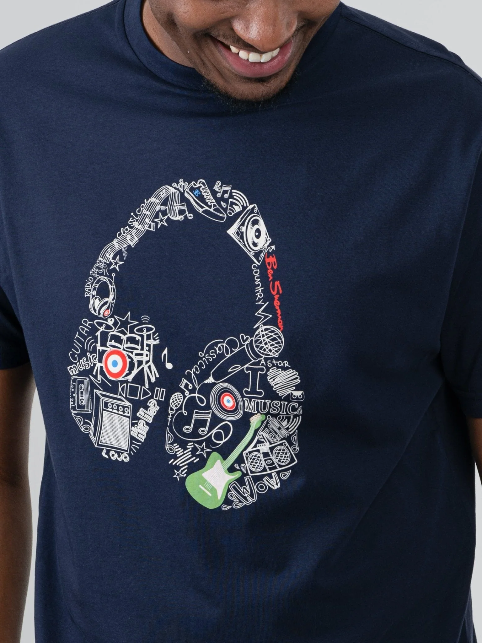 Typography Headphones Tee - Navy - Image 3