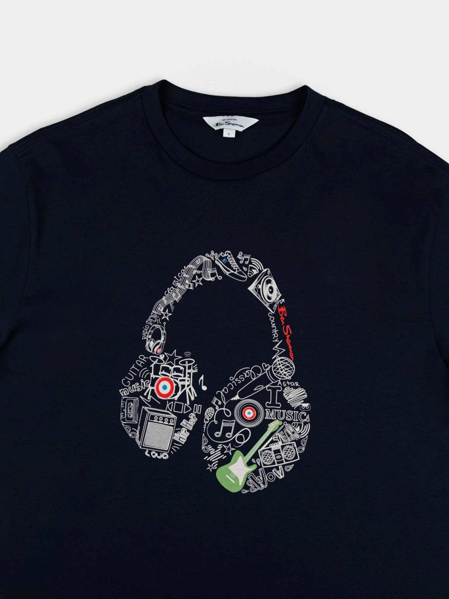Typography Headphones Tee - Navy - Image 6