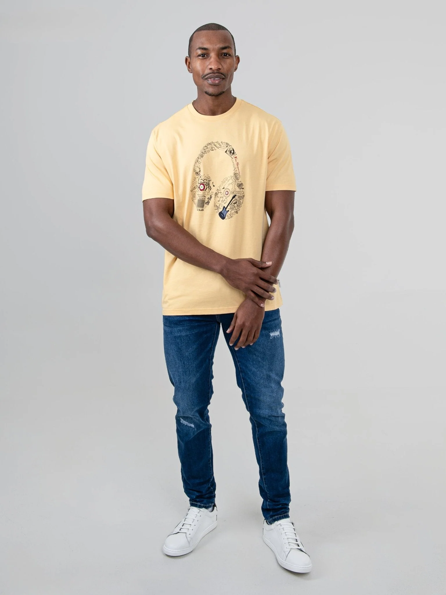 Typography Headphones Tee - New Wheat - Image 4