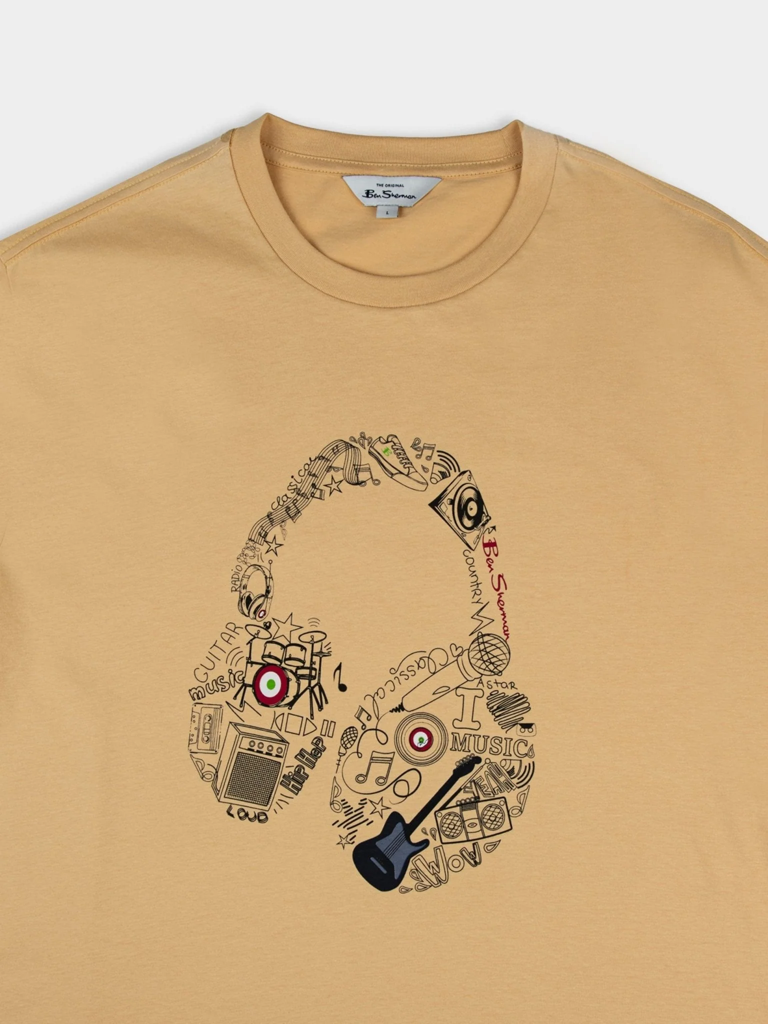 Typography Headphones Tee - New Wheat - Image 6