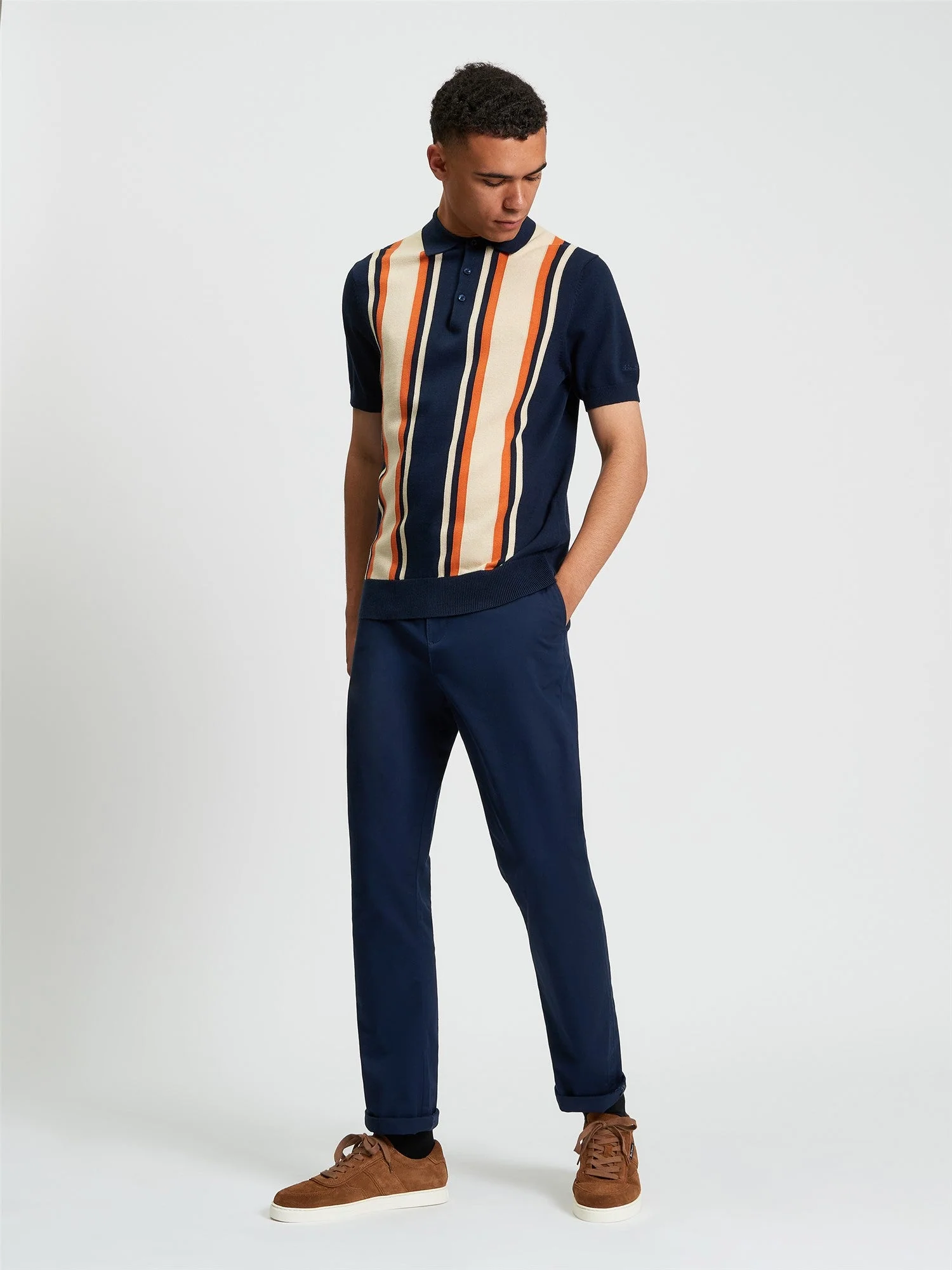 Vertical Stripe Polo in Dark Navy - Image 4
