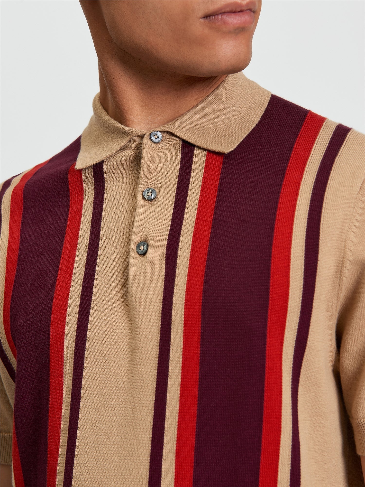 Vertical Stripe Polo in Sand - Image 3