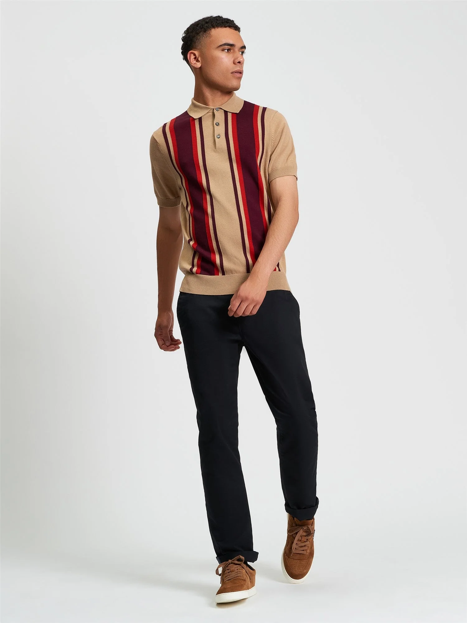 Vertical Stripe Polo in Sand - Image 4